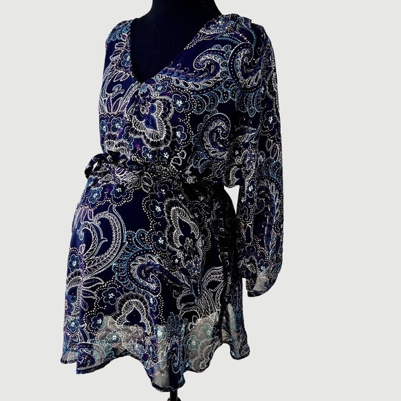 Motherhood Maternity semi-sheer navy paisley blouse w/integrated camisole size M - Picture 1 of 12